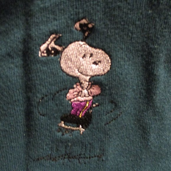 Peanuts Snoopy Hanes Vintage 90s Woman Large Green White Long Sleeve Sweatshirt - Picture 3 of 6